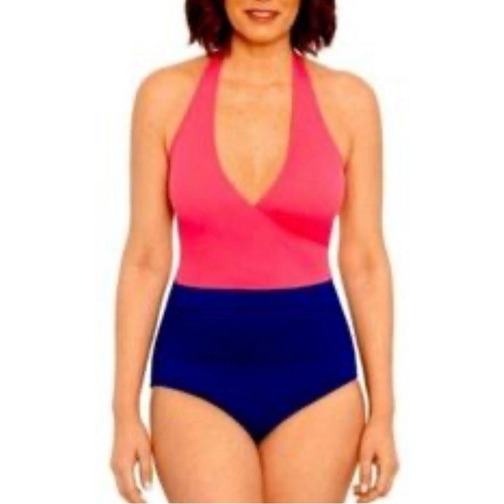 NWOT Bal Harbour Faux Wrap Cherry Blossom Tummy Control Swimsuit, Size 16